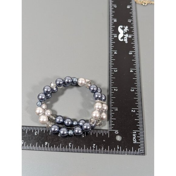 Roman Gray Faux Pearl Two Strand Stretch Bracelet 7" Elegant Evening - Picture 7 of 7